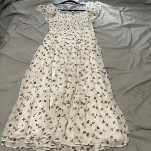 Summer Wanderings White Floral Flutter Sleeve Tiered Midi Dress